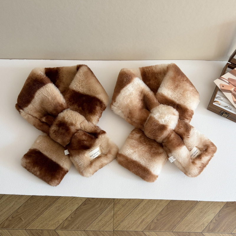 Faux Fur Plaid Cross-Knot Scarf